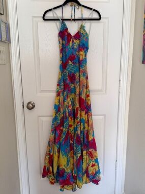 Silk Culture Floral Halter Maxi Dress | 100% Silk | Size Small